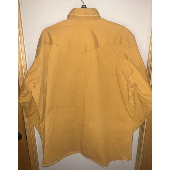 VTG WRANGLER Yellow Gold Western Shirt Pearl Snap 17 1/2 X 35 Work Shirt RARE - Picture 2 of 11